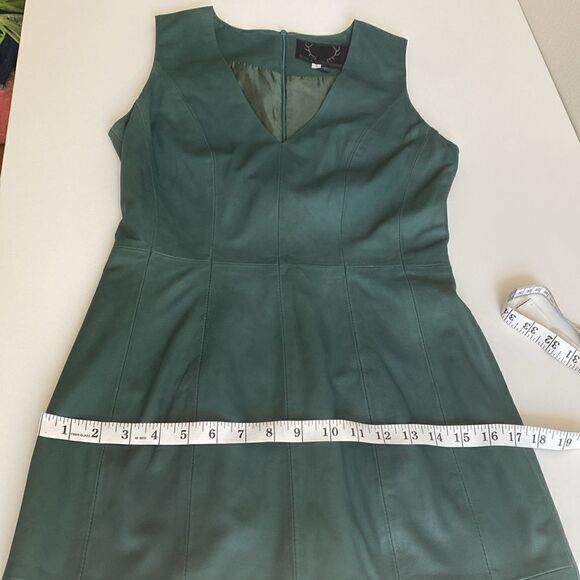 Bod & Christensen Dark Forest Green Leather Anya Mini Dress Size 6 - Picture 9 of 14